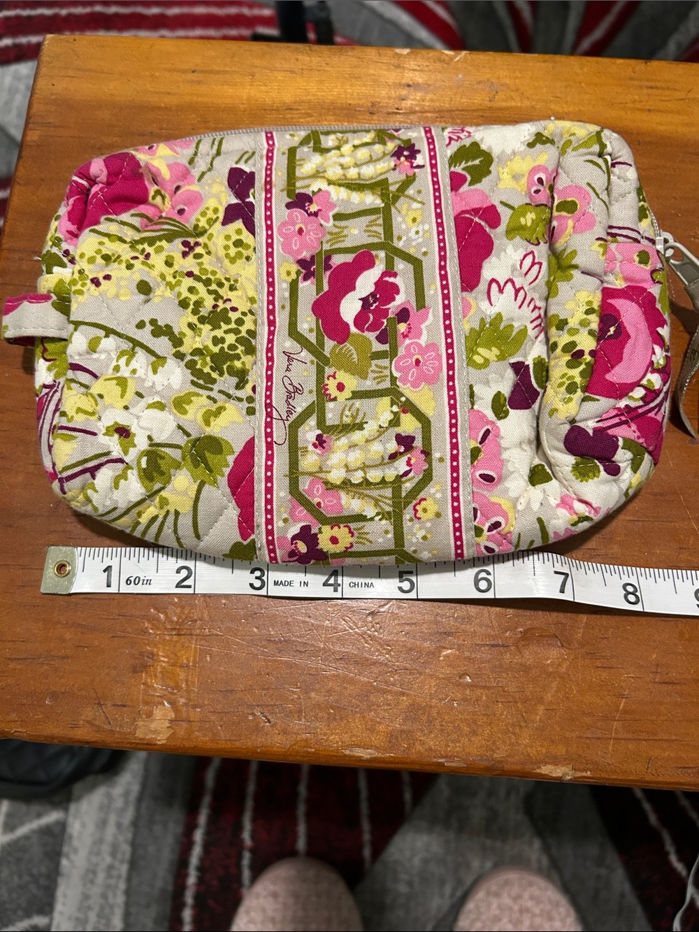 Vera Bradley Pink and Green Floral Quilted Cosmetic Pouch
